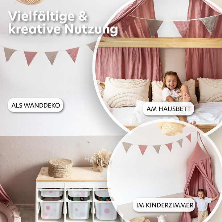 lilimaus Wimpelkette Stoff [Rosa & Beige] - Wimpelkette Kinderzimmer - 100% Baumwolle Handmade Girla