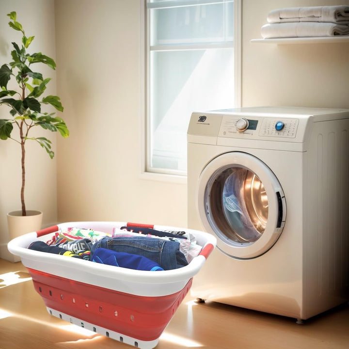 SAMMART 41L Collapsible 3 Handled Plastic Laundry Basket - Foldable Pop Up Storage Basket/Organizer