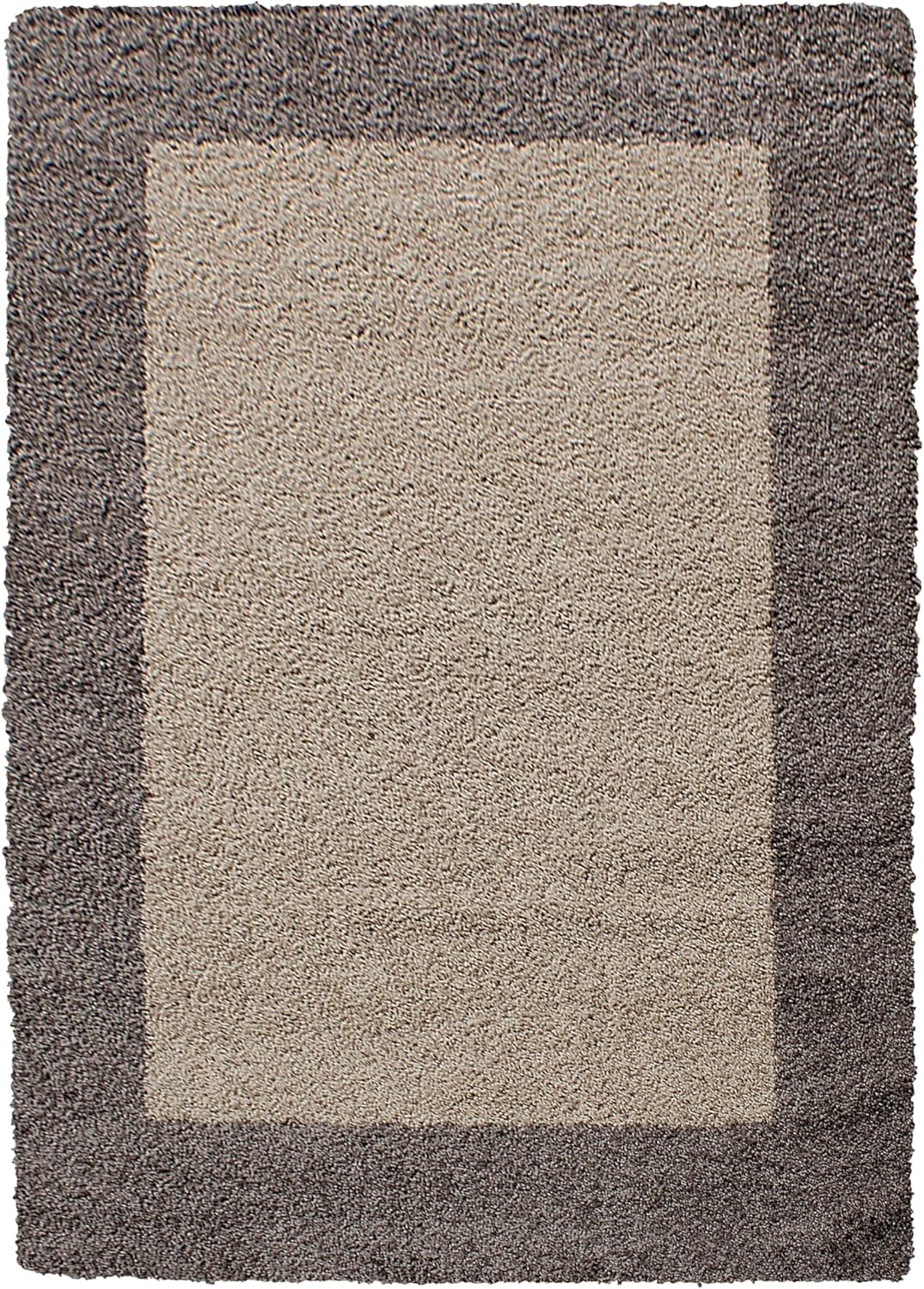 HomebyHome Teppich Wohnzinmer Shaggy Hochflor Taupe Läufer 100x200 cm Bordüre Design - Flauschiger T