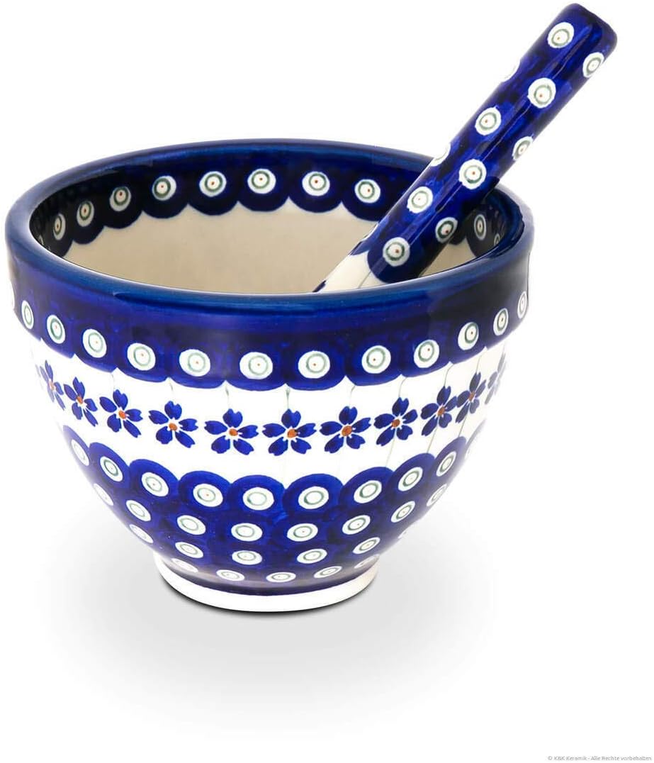 Original Bunzlauer Keramik Mörser mit Stössel im Set, Gewürzmörser zum Mahlen, Zerkleinern &amp; Püriere