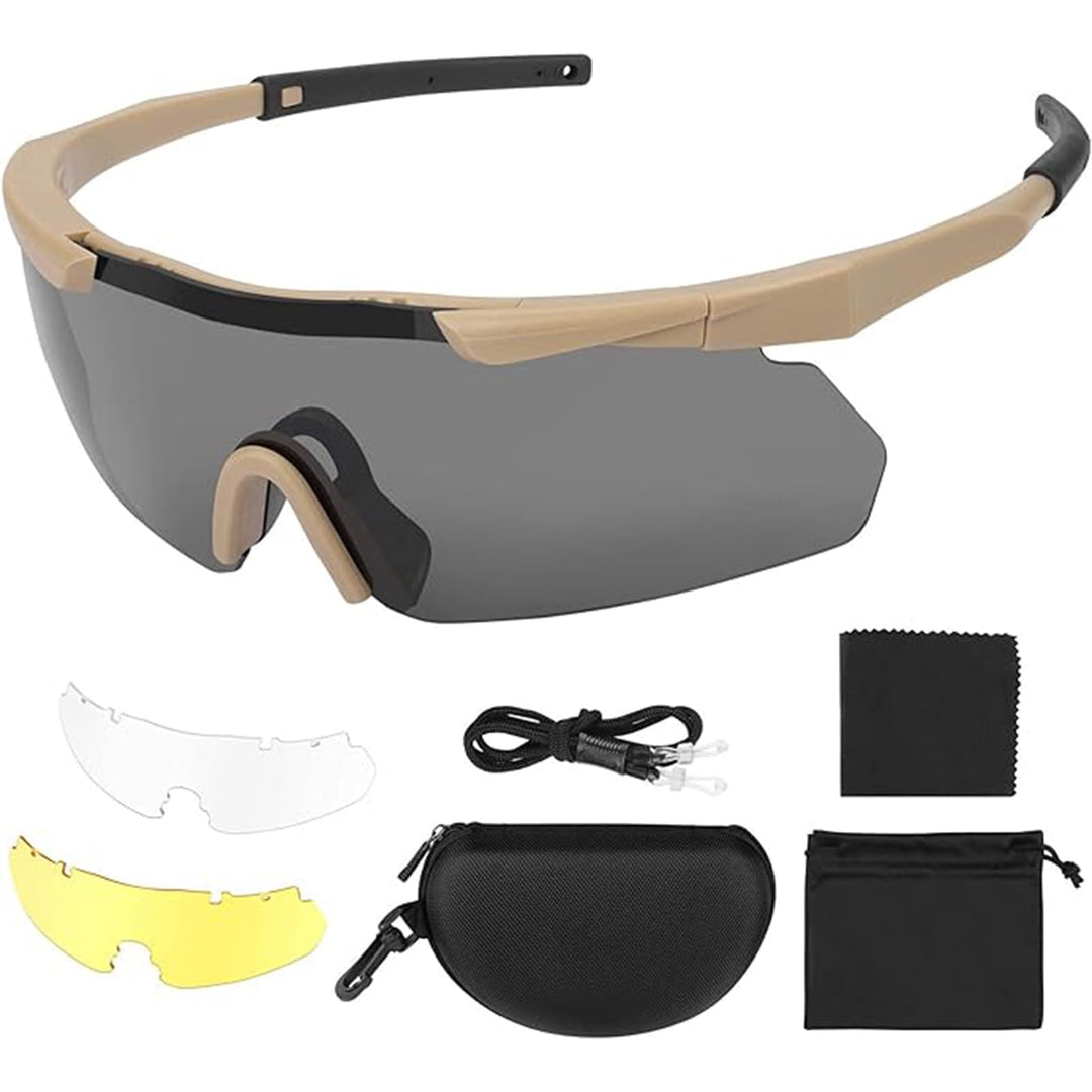 Feyachi Schutzbrille mit 3 Austauschbaren Beschlagfrei &amp; Kratzfest Gläsern, Schiessbrille für Sports