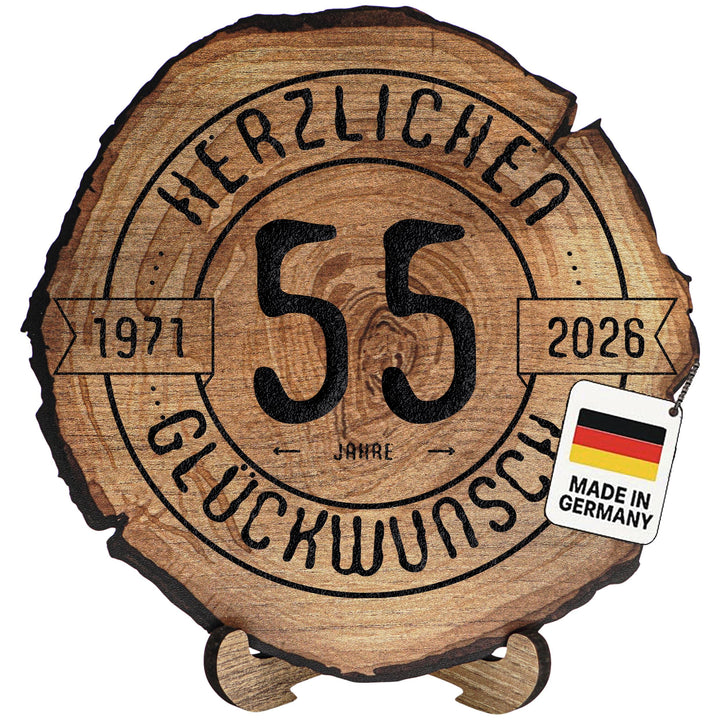 DARO Design – Baumscheibe mit Gravur für 55. Geburtstag – Geburtstags Geschenk aus Holz – Hochwertig