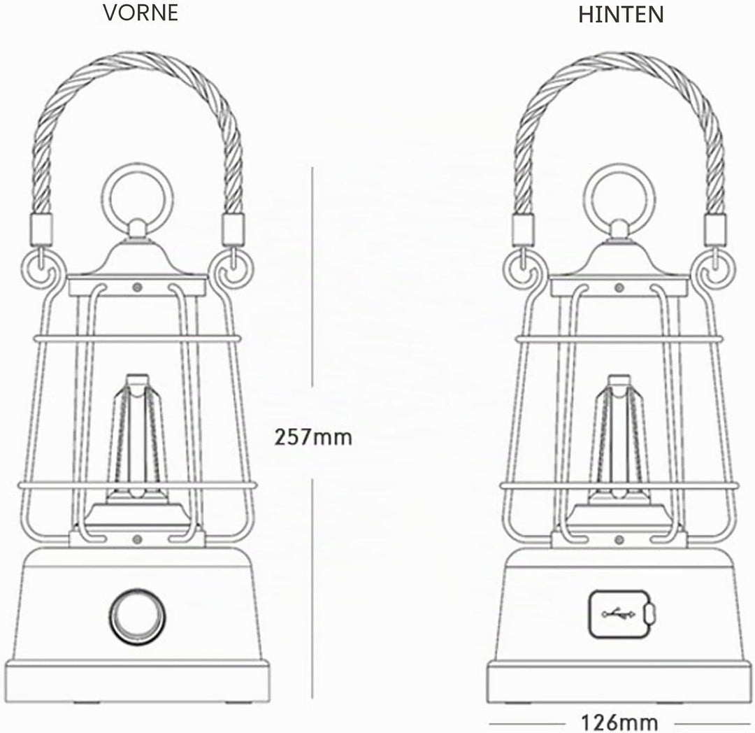 HARPER LIVING Wiederaufladbare LED-Laterne im Retro-Stil, 6 W, 370 Lumen, 5000 mAh, dimmbar, Farbwec