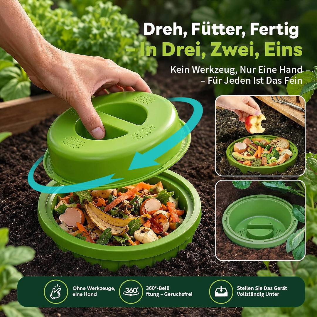 2 Stück 3L Unterirdisch Komposter Garten Kleine mit Deckel,18x19cm | PVC Wurmkomposter mit Belüftung