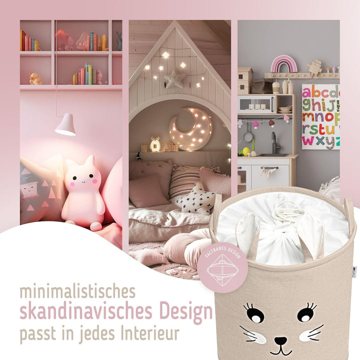 SIPO Spielzeugkorb Premium, XXL 63L, Rabbit, Faltbarer Spielzeug Organizer mit Kordelzug, Wasserdich
