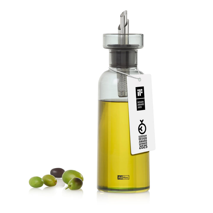 AdHoc BZ76 Ölspender oder Essigspender AromaPour aus Borosilikatglas in Grau | elegante Olivenölflas