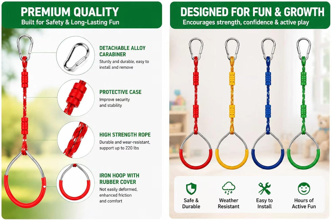 6 Stück Turnringe Kinder, Morwealth Klettern Ringe Trapeze Schaukel Bar Ringe, Gymnastik Seilringe G