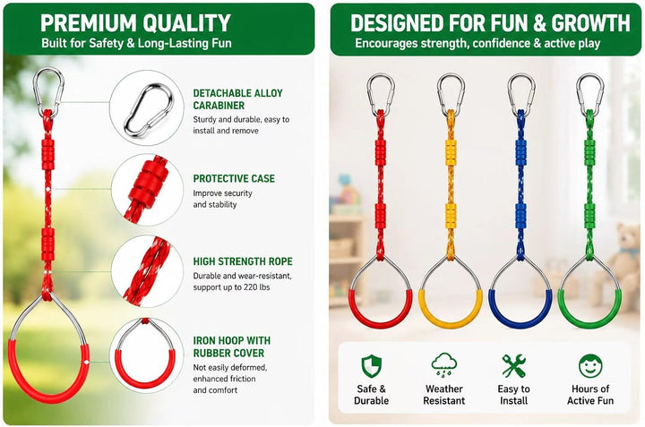 6 Stück Turnringe Kinder, Morwealth Klettern Ringe Trapeze Schaukel Bar Ringe, Gymnastik Seilringe G