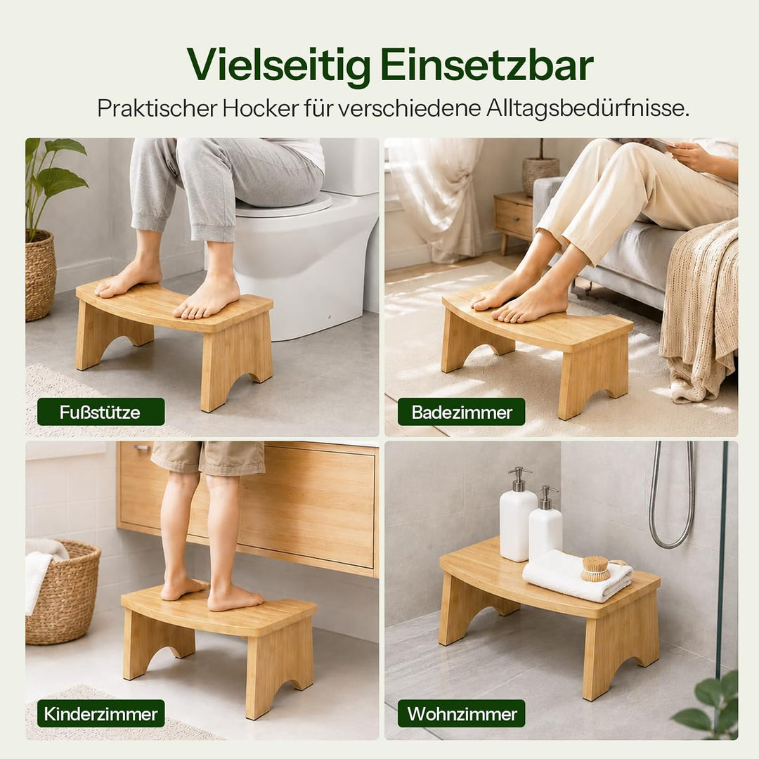 HOOBRO Klappbarer Toilettenhocker aus Bambus, montagefreier Klohocker mit Abflussrillen und Rutschfe