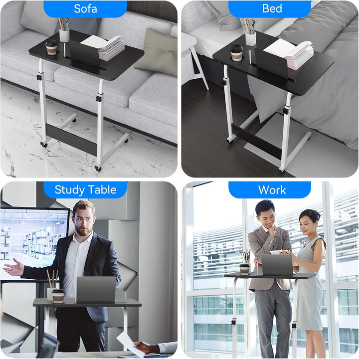PIPIPOXER 60x40cm Laptoptisch mit Rollen, Laptoptisch höhenverstellbarer 69-90 cm, Schreibtisch Comp