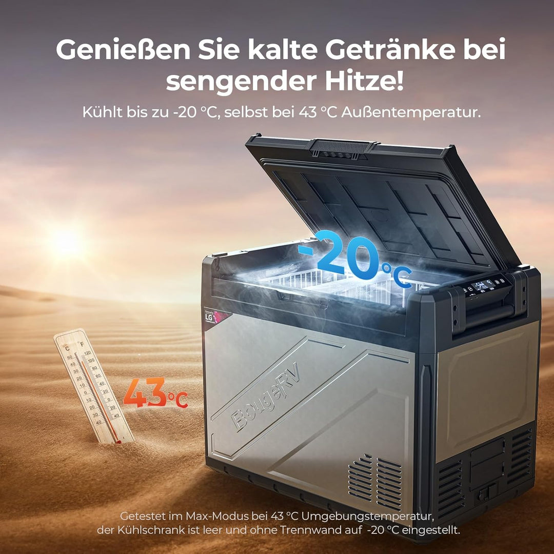 BougeRV Rocky2 65L Auto Kühlbox 12V 230V mit 5,7cc Kompressor Kühlbox Dual Zone mit Gefrierfach APP-