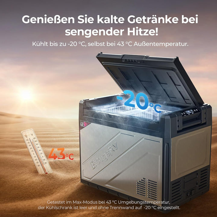 BougeRV Rocky2 65L Auto Kühlbox 12V 230V mit 5,7cc Kompressor Kühlbox Dual Zone mit Gefrierfach APP-