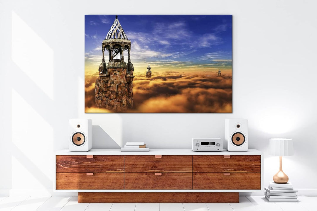 deyoli Die Burg im Himmel Format:90x60 cm als Leinwandbild, Motiv fertig gerahmt auf Echtholzrahmen,