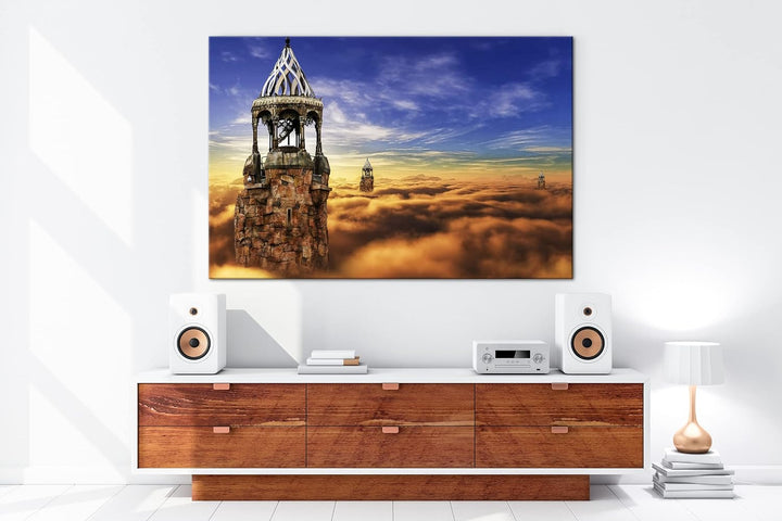 deyoli Die Burg im Himmel Format:90x60 cm als Leinwandbild, Motiv fertig gerahmt auf Echtholzrahmen,