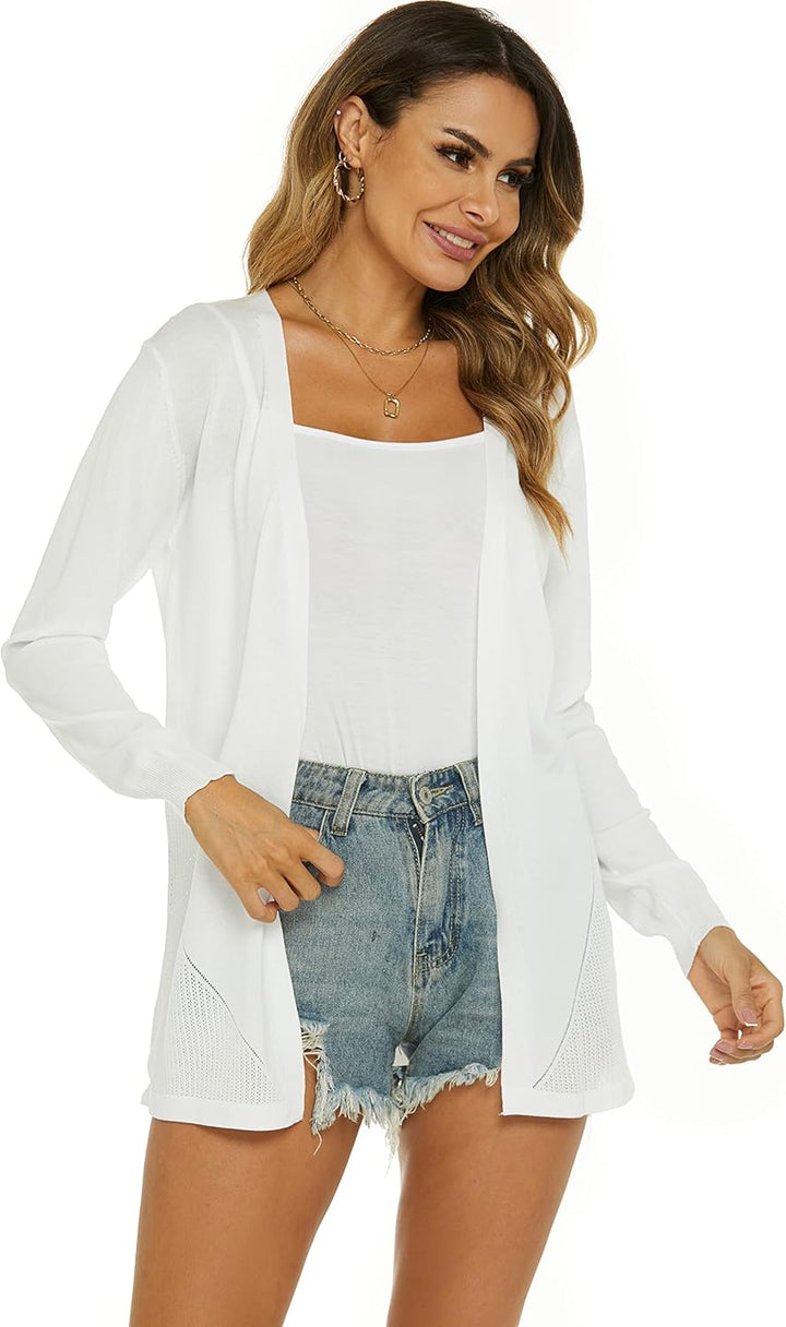 Damen Strickjacke Sommer Cardigan Elegant Lang Jacke Leichte Langarm Offene Strickjacke Sommerjacke