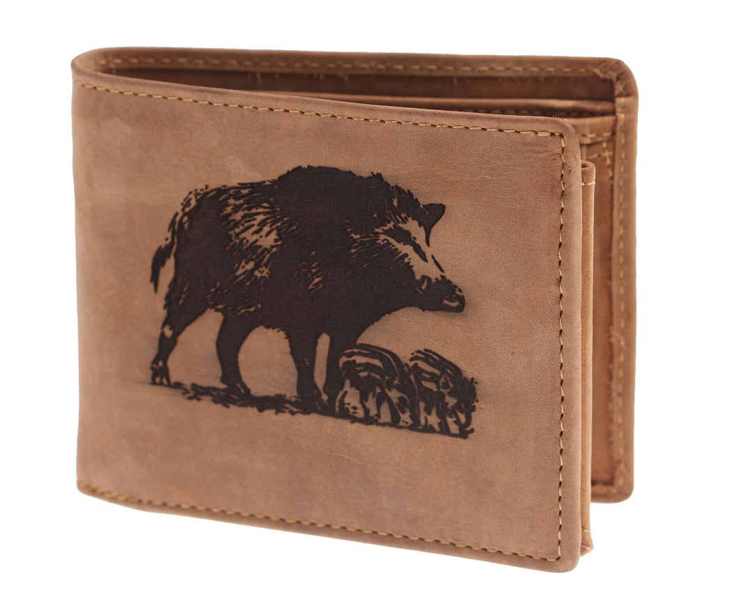 Greenburry Vintage Leder-Geldbeutel I Geldbörse mit Wildschwein Motiv I Leder-Portemonnaie für Jäger
