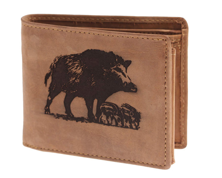 Greenburry Vintage Leder-Geldbeutel I Geldbörse mit Wildschwein Motiv I Leder-Portemonnaie für Jäger