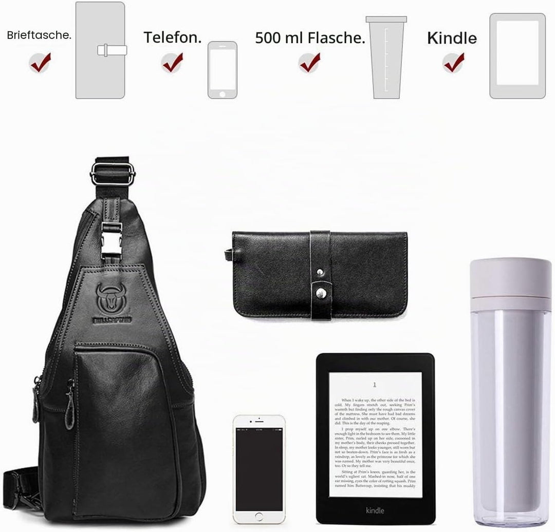 BULLCAPTAIN Herren Brusttasche aus Leder Umhängetasche Herren Rucksäcke Schultertaschen Taschen für