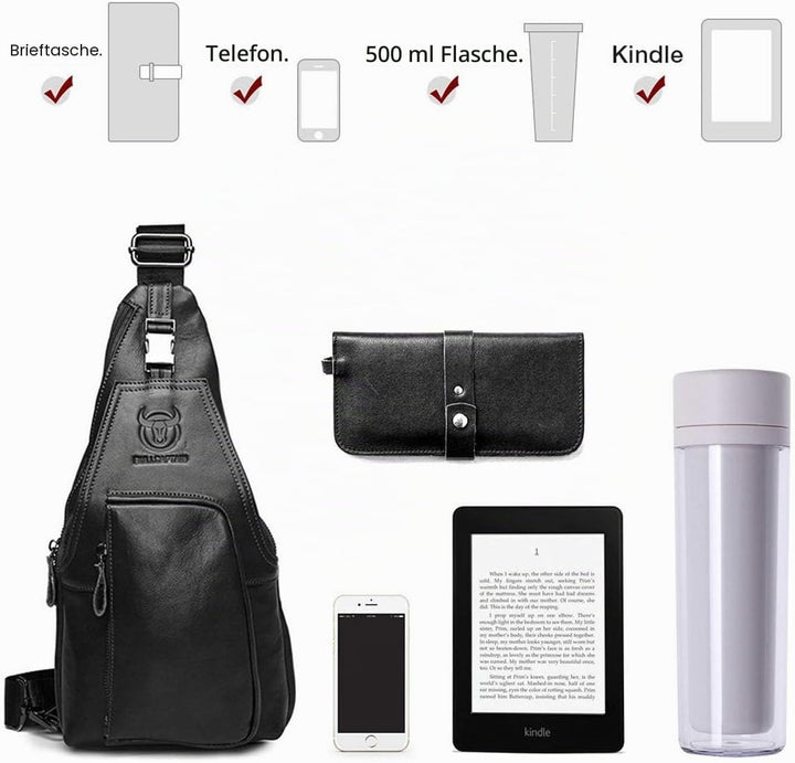 BULLCAPTAIN Herren Brusttasche aus Leder Umhängetasche Herren Rucksäcke Schultertaschen Taschen für