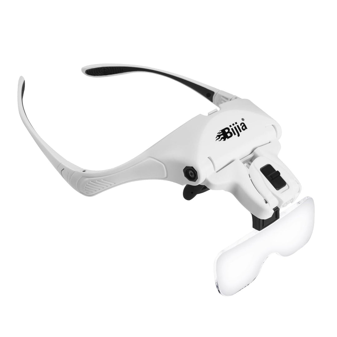 BIJIA Lupenbrille mit 2 LED Licht Hände Frei Kopfband Lupen Standlupe für Hobby, Lesen, Elektriker,