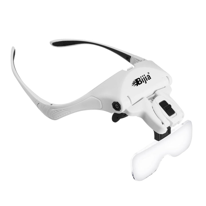 BIJIA Lupenbrille mit 2 LED Licht Hände Frei Kopfband Lupen Standlupe für Hobby, Lesen, Elektriker,