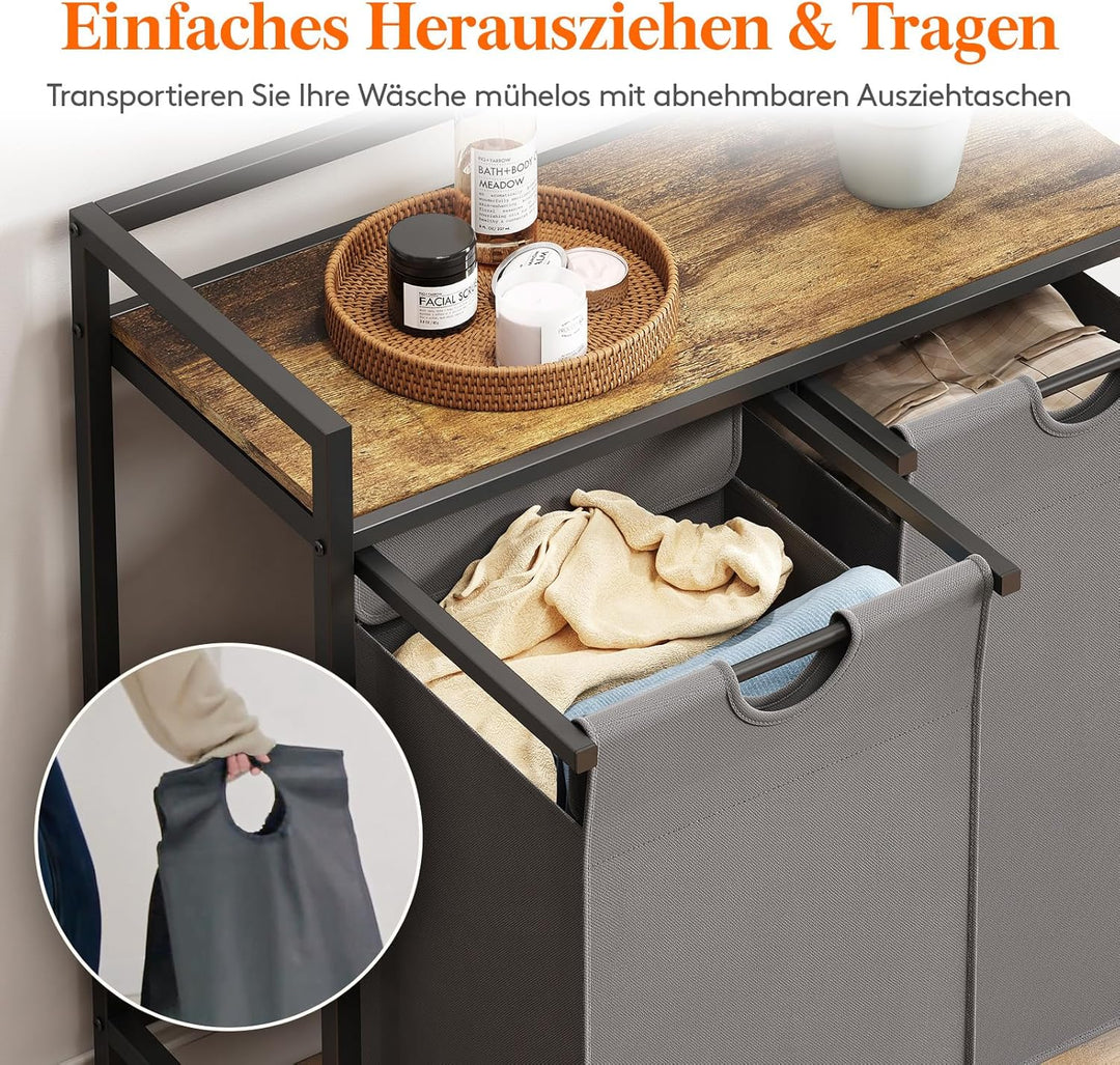 Lifewit Wäschekorb 2 Fächer mit Rollen, 95L/47,5x2L Wäschesammler mit Ablage, Laundry Baskets mit he