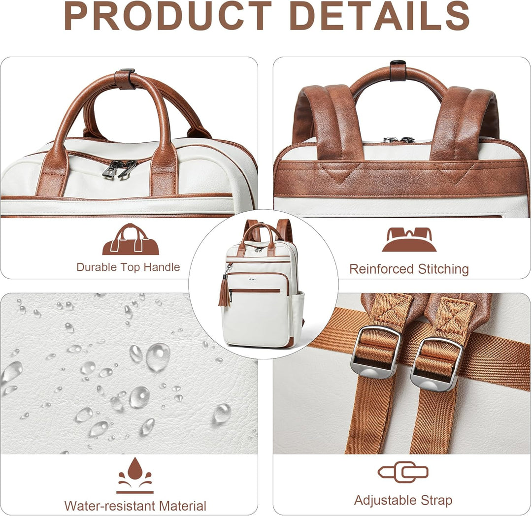 Shrrie Rucksäcke Damen, 15,6 Zoll Laptop Rucksäcke Leder Wasserdicht mit laptopfach, Computer-Rucksä