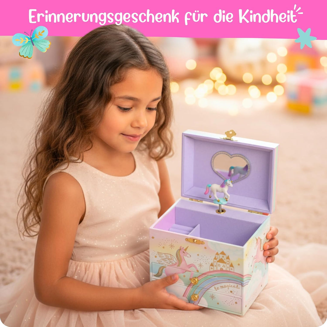 Musikalisches Einhorn-Schmuckkästchen für Mädchen – Kinderspieluhr mit drehendem Einhorn, Einhorn-Ge