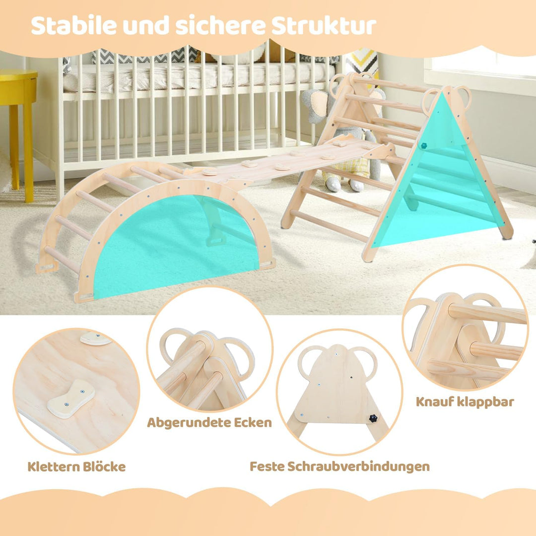 Klettergerüst Indoor, 3-in-1 Klettergerüst mit Bogen/Rutsche/Dreieck, Lernspielzeug für 2-8 Jahre, S