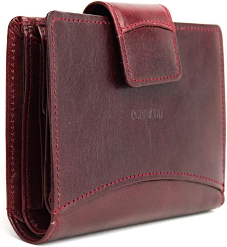 Giudi Geldbörse Damen Leder Mittel-Gross Echtleder Portemonnaie (Cognac) (Bordeaux), Bordeaux