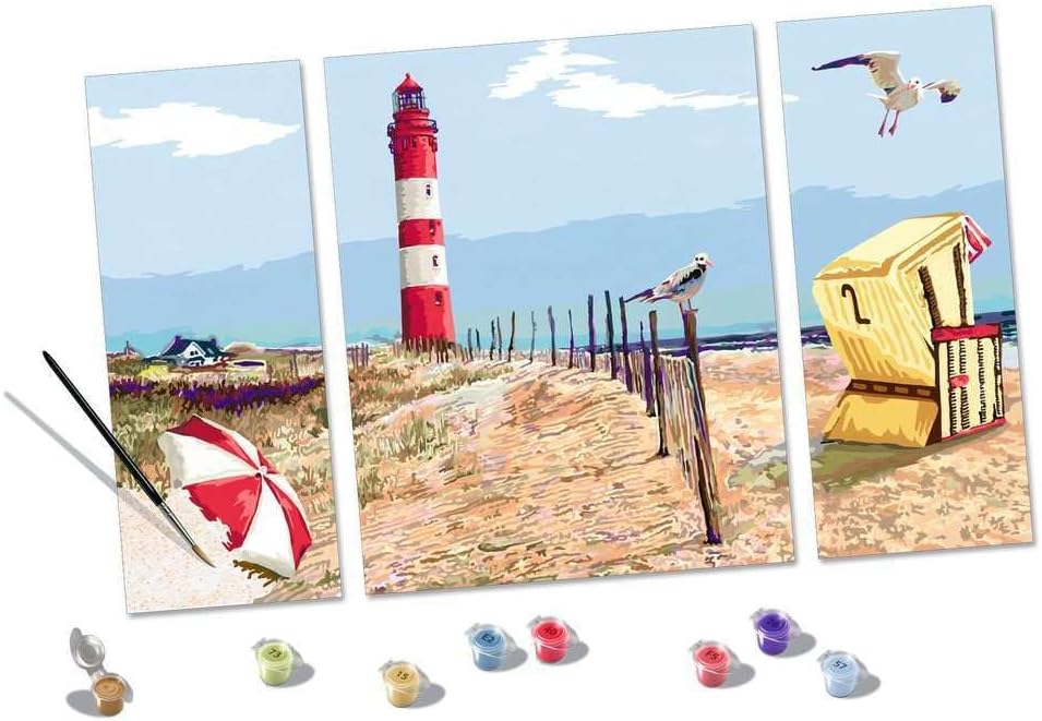 Ravensburger CreArt 20277 - An der Küste - Triptychon Malen nach Zahlen Erwachsene, DIY Malset mit P