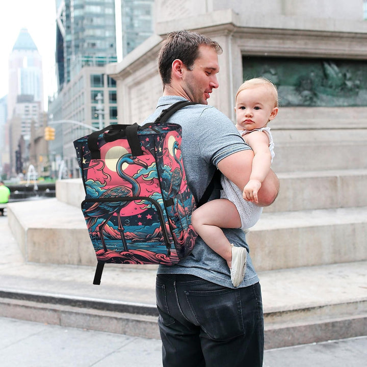 Flamingo Rosa Heulen Wickeltasche,Reiserucksack Grosse Kapazität,Tragetasche für Mütter Väter Frauen