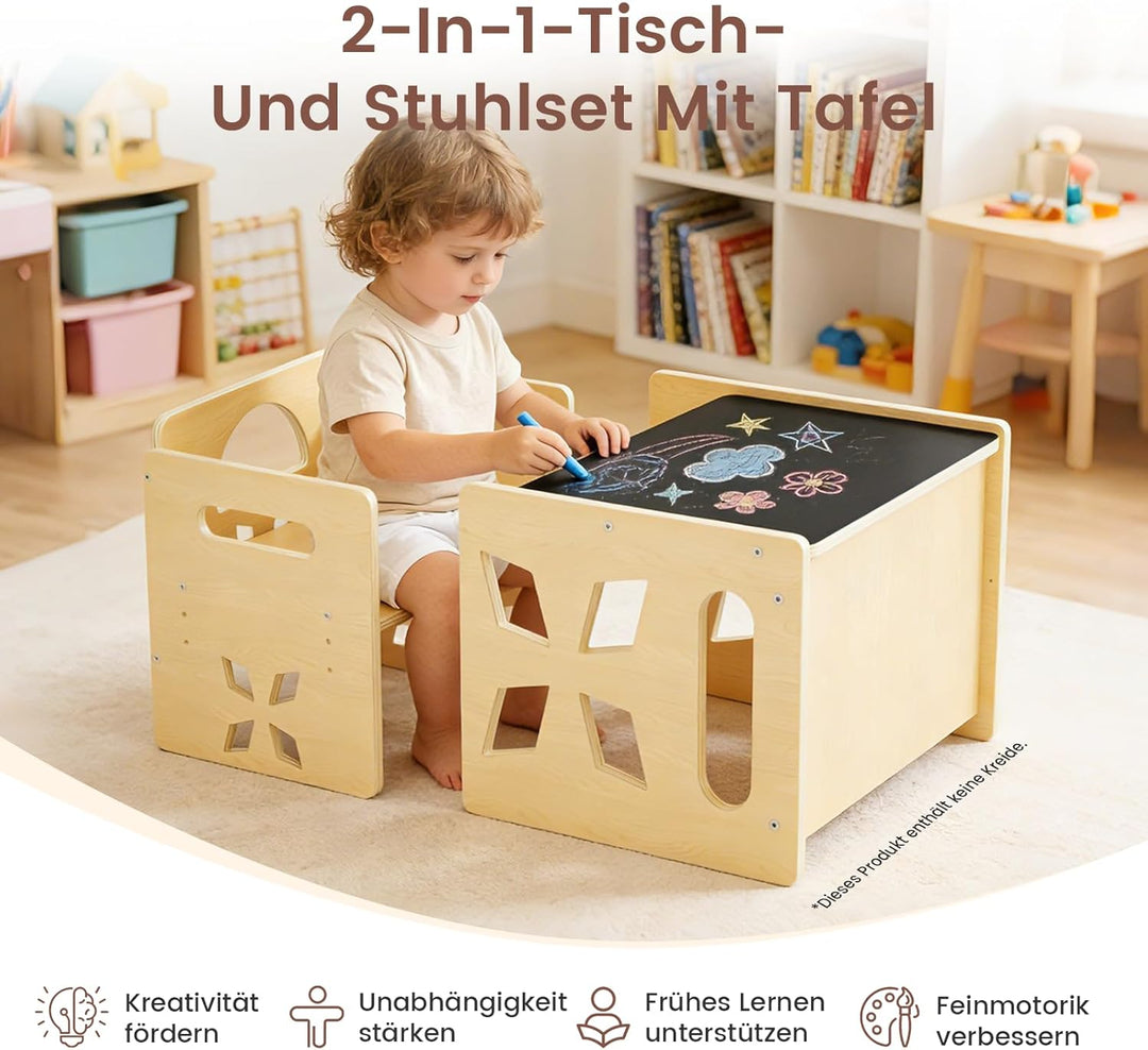 Montessori Tisch Stuhl Set für Kinder-Kindertisch mit Blackboard- Konvertierbar Kleinkindertischset