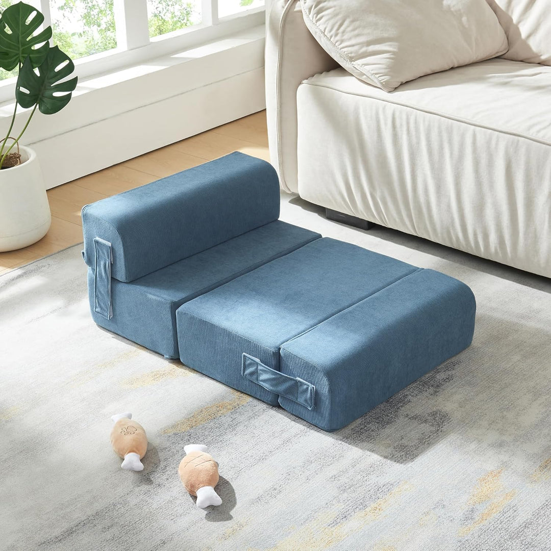 [en.casa] Haustiertreppe Haustierbett Joelerhatra 4-TLG. 45x50x45 cm Cord Blau Hundetreppe Katzentre