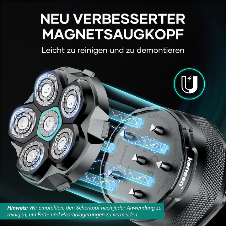 Ersatzrasierkopf für Glatzen Rasierer Herren, kensen 6D Kopfrasierer Schwimmender Rasierkopf Magneti