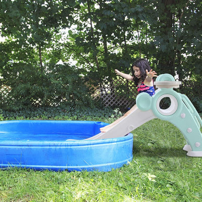 YOLEO Rutsche, Kinder Fun-Slide mit Basketballkorb, Faltbar Kinderrutsche, Gartenrutsche Kleinkinder