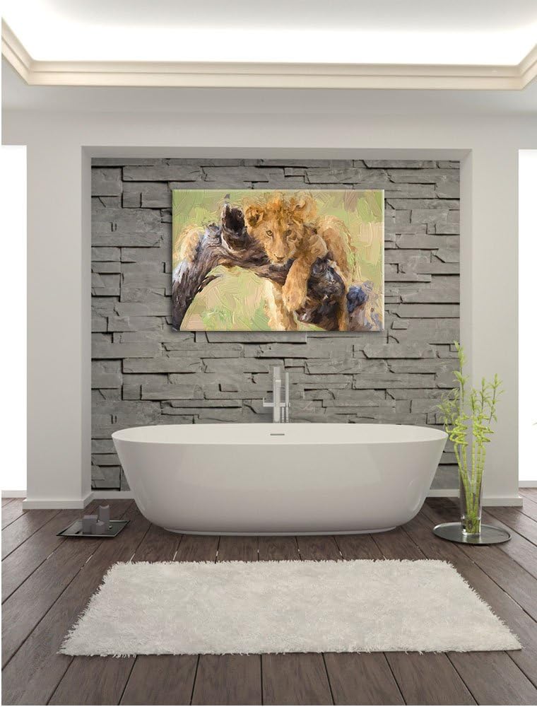 Pixxprint Junger Löwe in der Natur Kunst / 100x70cm Leinwandbild bespannt auf Holzrahmen/Wandbild Ku