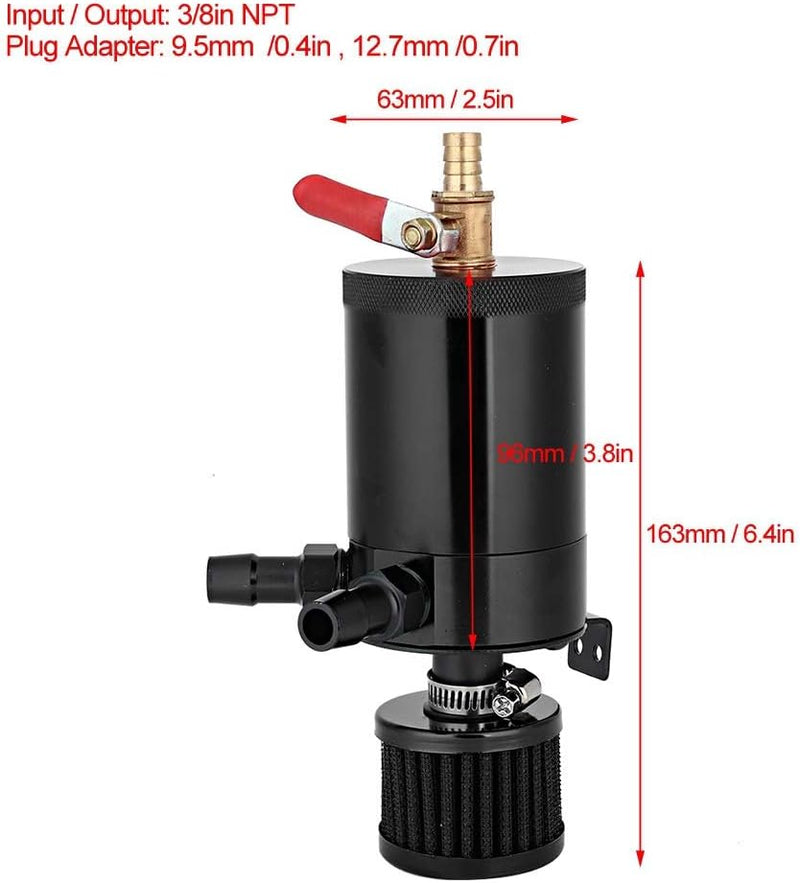 Universal-Auffangbehälter für Öltanks aus Aluminiumlegierung mit 2-Port-Zubehör-Kit(Schwarz), Schwar