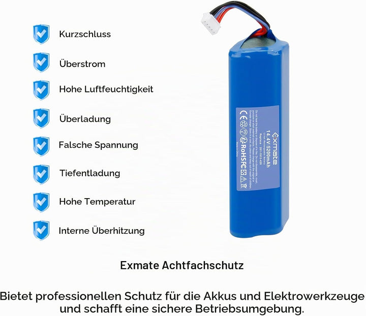 Exmate 14.4V 5200mAh Li-Ion Akku,Ersatzakku für Ecovacs Deebot Ozmo 950 DX9G, Deebot Ozmo 920, Deebo