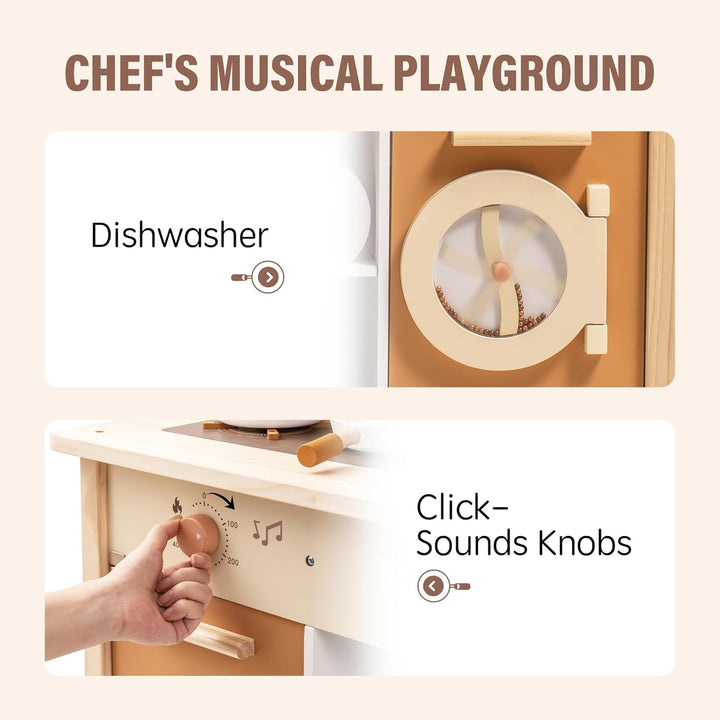 ROBUD Puppenküche aus Holz,Küche Spielset, Kleinkind Küche Set für Alter 3+ Karamellfarbe, Karamellf