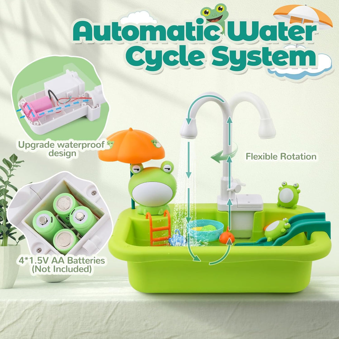 FRUSE Kinderwaschbecken Spielzeug,Spielspüle Spielzeug mit Elektrischen Wasserhahn,Spielzeugzubehör