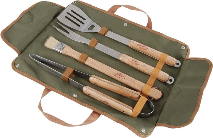 Esschert Design Grillbesteck in der Tasche, 4-teilig bestehen aus: Grillgabel, Grillzange, Wender, P