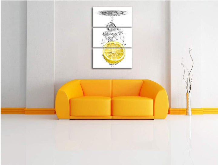 ins Wasser gefallene Zitrone schwarz/weiss 3-Teiler Leinwandbild 120x80 Bild auf Leinwand, XXL riesi