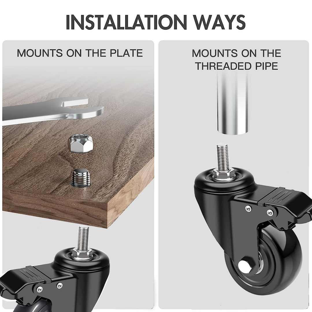 IQWTU Lenkrollen 50MM mit Bremse, 4 Stück Möbelrollen mit M10 x 1,5 x 30mm Schraube, Schwerlastrolle