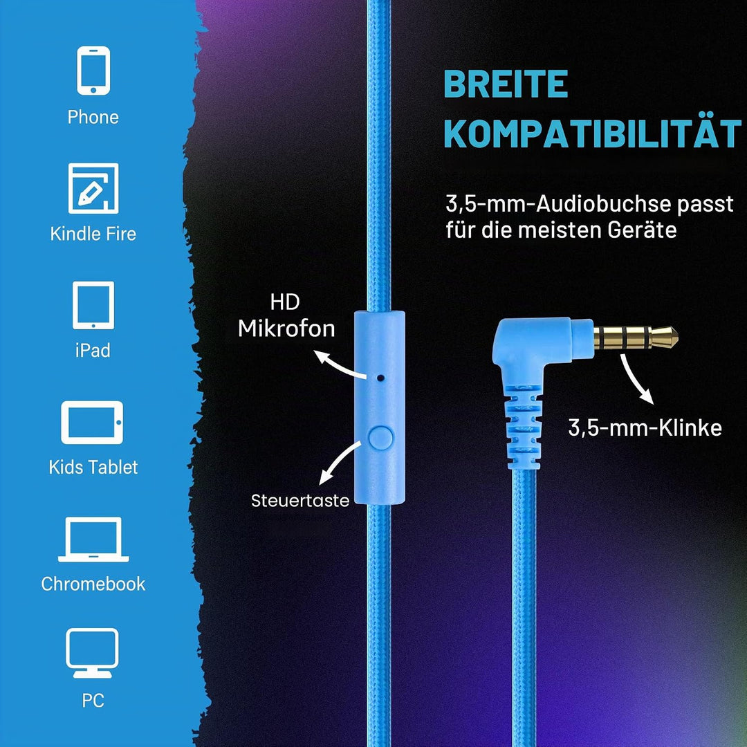 RockPapa Kinder Kopfhörer, Kabel Kopfhörer für Kinder, HD Stereo Kopfhörer mit Mikrofon für Kinder J
