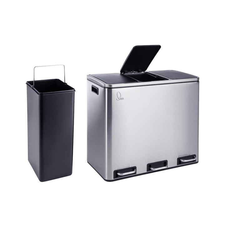 SVITA TM3X18 Edelstahl Treteimer 54 Liter Abfalleimer Mülleimer Design Silber Mülltrennung Papierkor