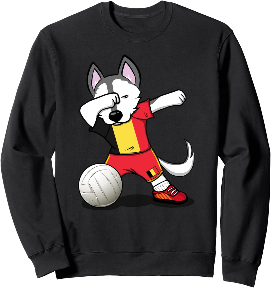 Dabbing Husky Hund Belgien Volleyball - Belgische Flagge Sweatshirt