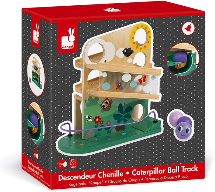 Janod - Wooden Caterpillar Ball Track - Toddler Manipulation and Dexterity Toy - For children from t