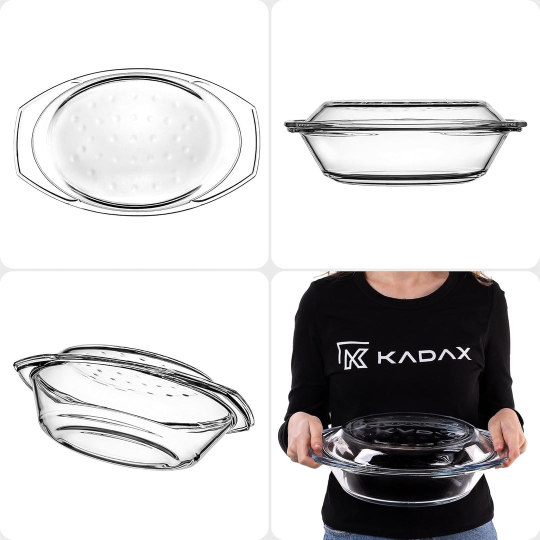 KADAX Auflaufform aus hitzebeständigem Glas, feuerfestes Gefäss, Glasbräter mit Deckel und Griffe, G