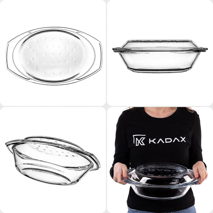 KADAX Auflaufform aus hitzebeständigem Glas, feuerfestes Gefäss, Glasbräter mit Deckel und Griffe, G